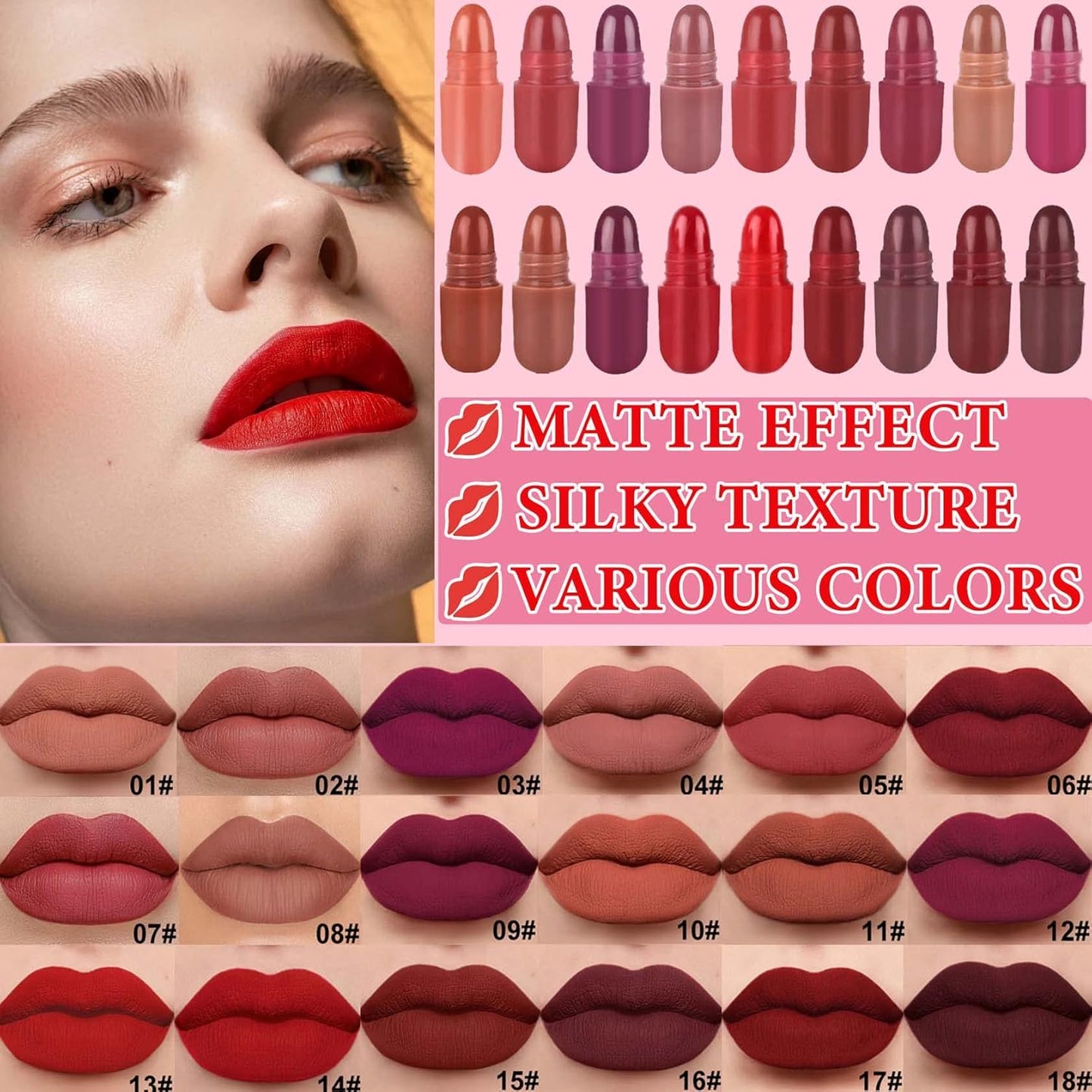 18-Piece Mini Matte Lipstick Set - Long-Lasting Waterproof Velvet Capsule Lip Stains