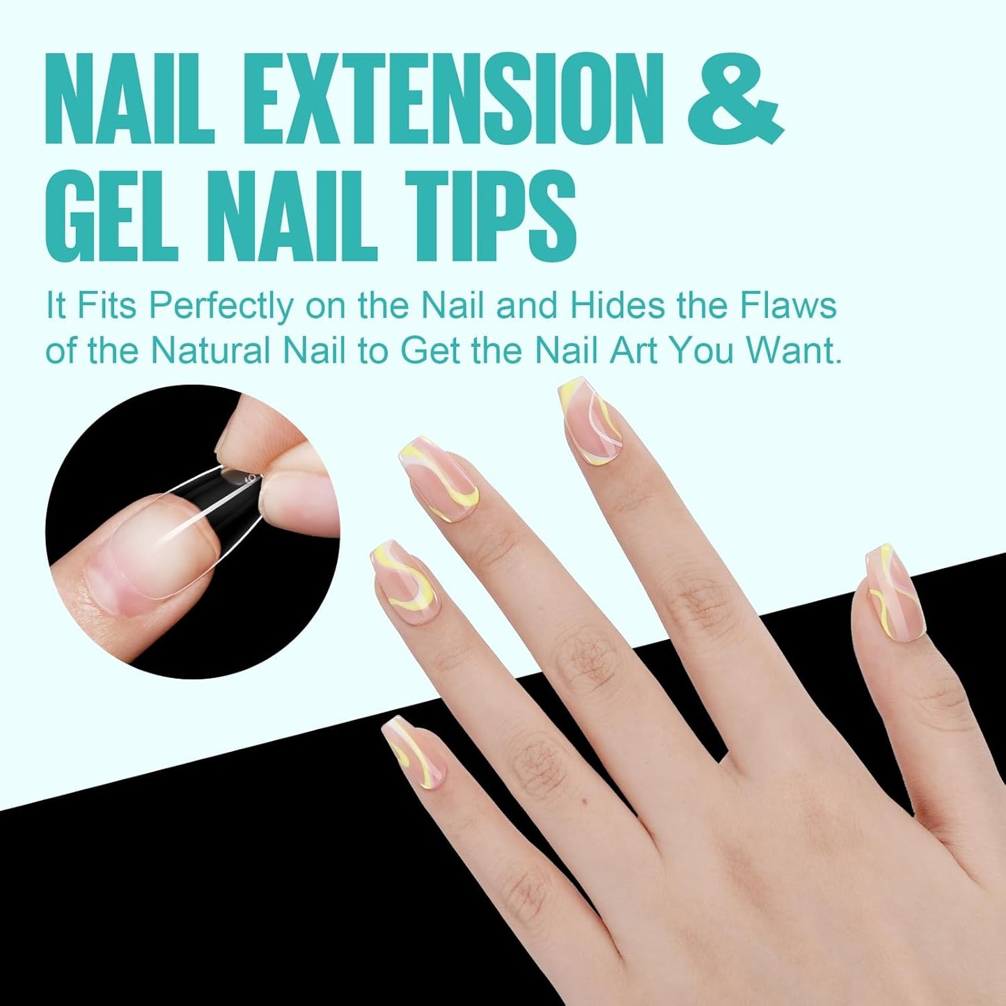 Clear Short Coffin Acrylic Nails - 216 Pcs Gel Press-On & False Nails for Beginners and Pros