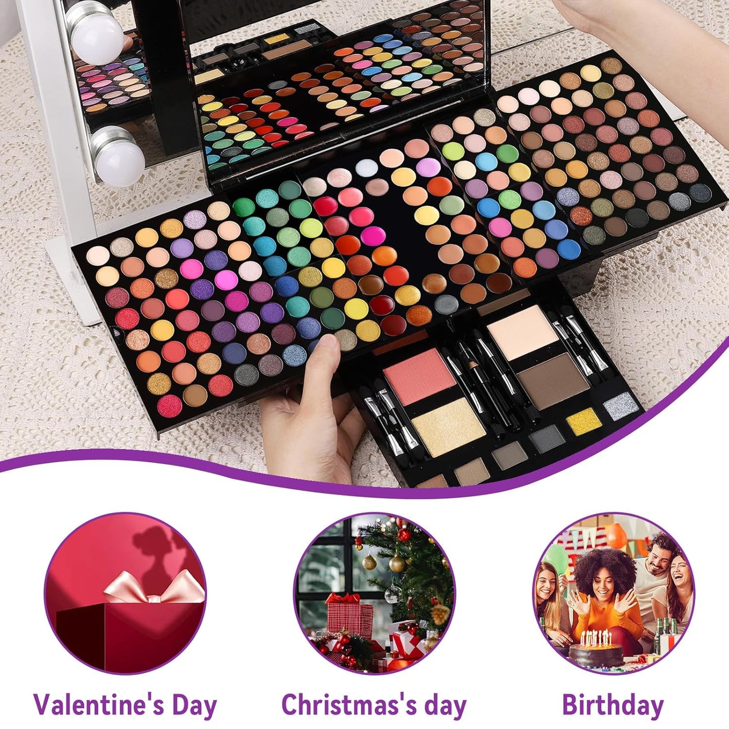 Ultimate Women's Makeup Set - 190 Color All-in-One Cosmetic Kit with Eyeshadow, Blusher, Eyebrow, Concealer, Eyeliner, and Lip Colors (SET B)