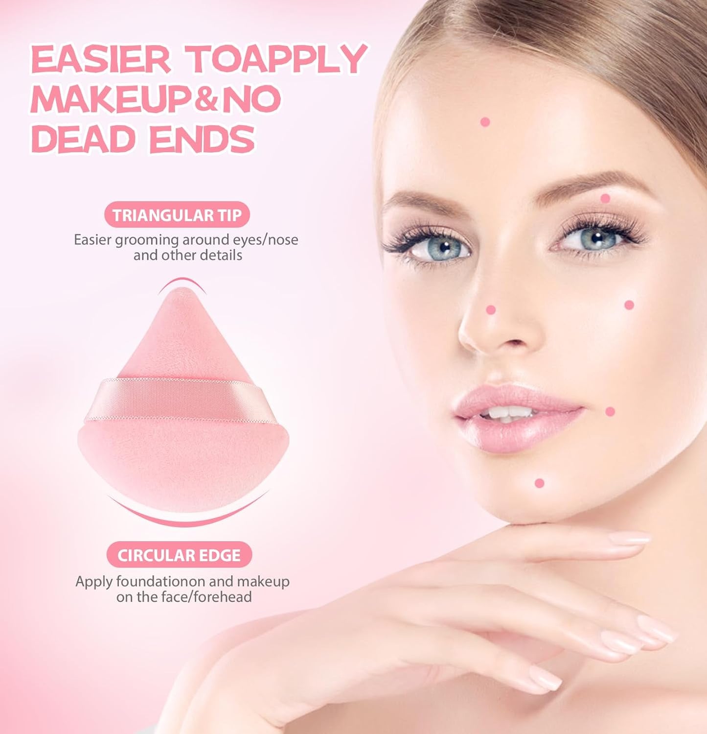 Set of 8 Soft Triangle Velour Makeup Puffs for Foundation Blending and Cosmetic Application
