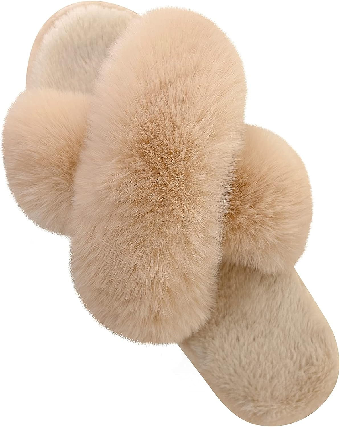 Women's Fuzzy Cross Band Slippers - Comfortable Memory Foam Open Toe House Shoes for Indoor Use and Gifts