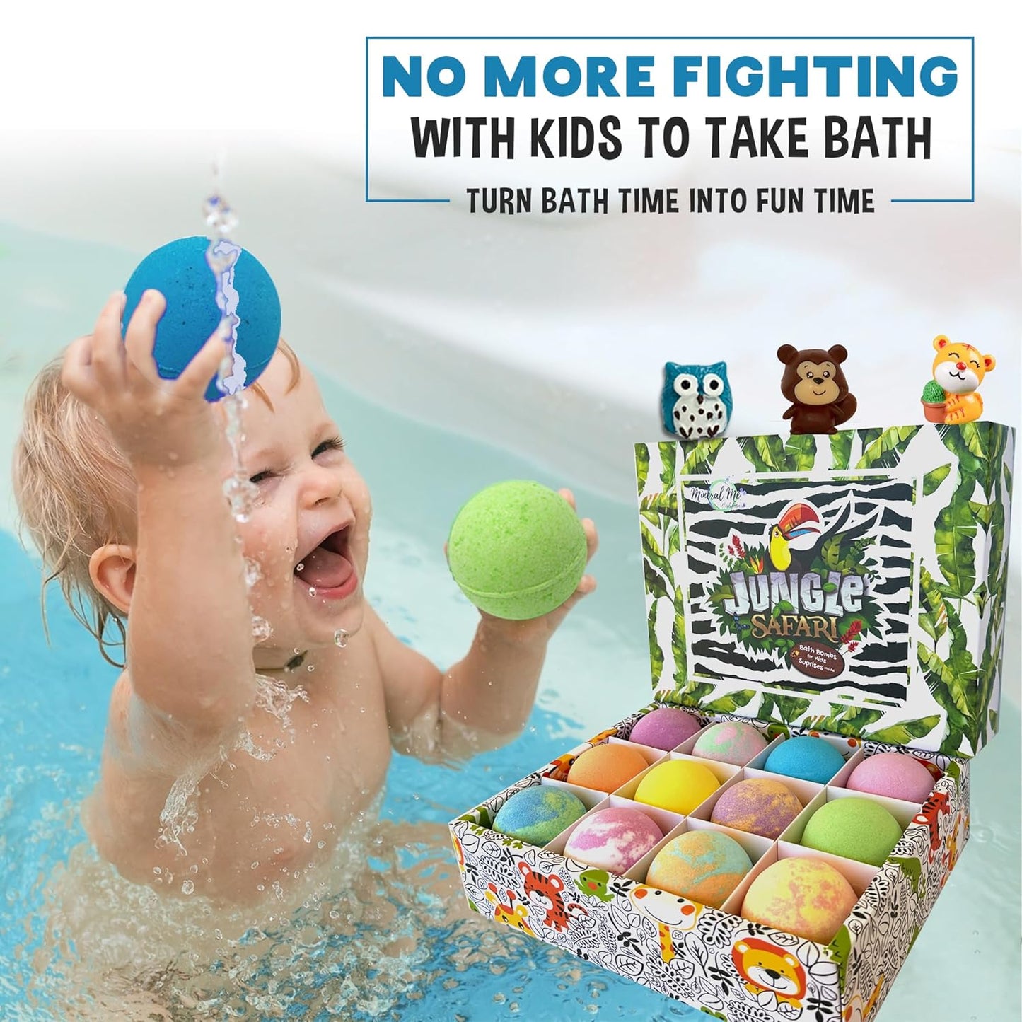 Organic Bath Bombs for Children with Hidden Surprises, Set of 12 Jungle Animal Toy Fizzies. Moisturizing and Gentle Formula, Safe for Kids, Rainbow Spa Experience, Ideal Birthday Gifts for Boys and Girls.