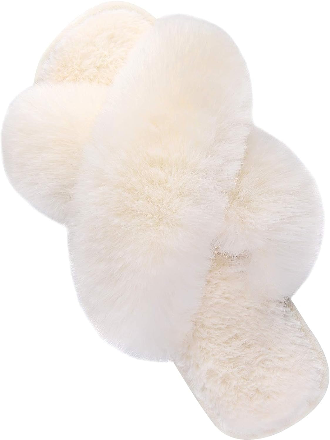 Women's Cozy Furry Cross Band Slippers - Fluffy Open Toe Indoor/Outdoor Shoes with Breathable Anti-Skid Sole