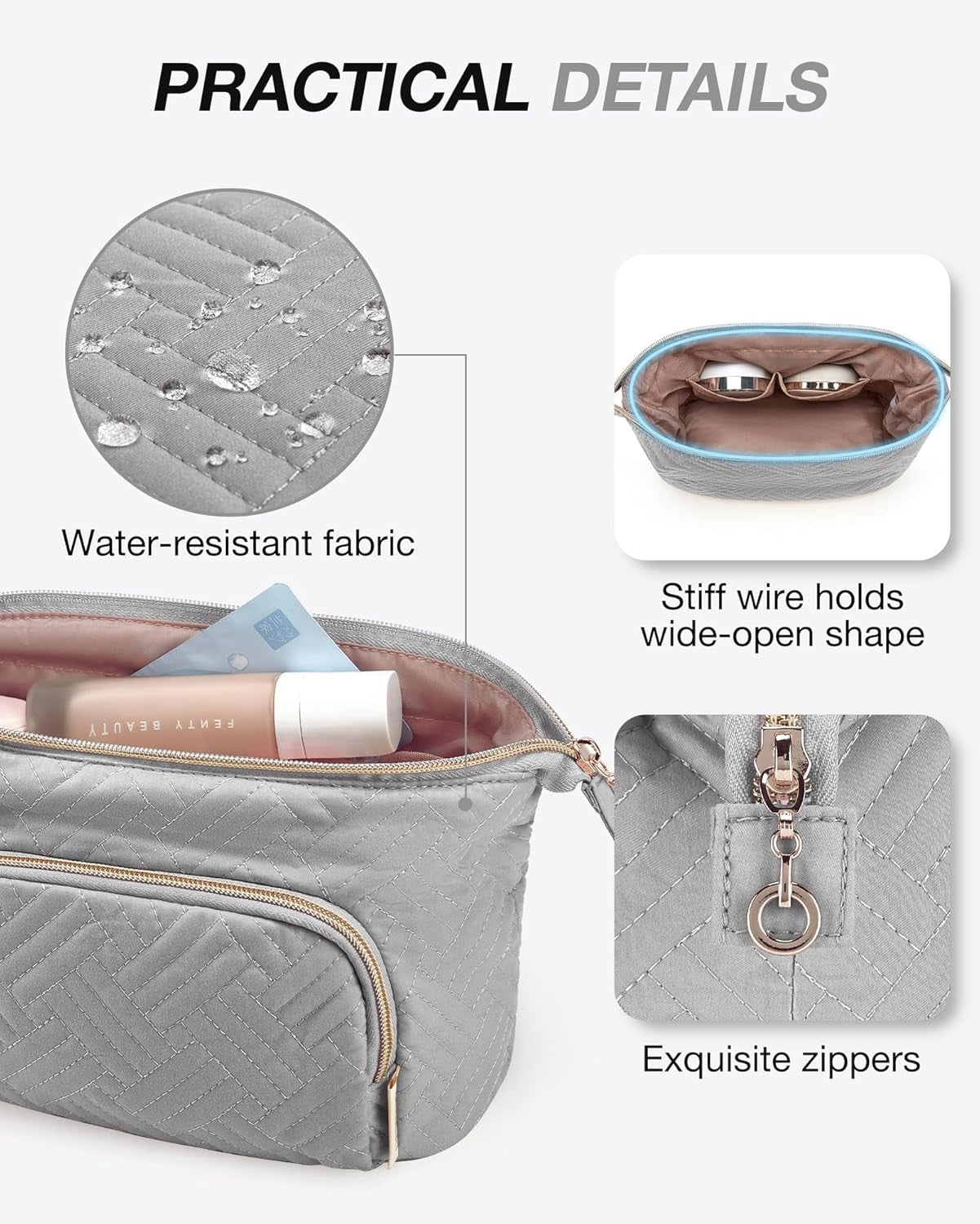Travel Makeup Organizer Bag - Large Wide-Open Pouch for Cosmetics, Toiletries, and Brushes for Women