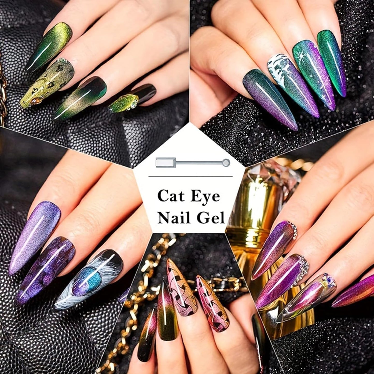 Vibrant Cat Eye Gel Nail Polish Set - 5Pcs Magnetic Rainbow Polish with Black, Soak Off UV, Perfect for Women & Girls - Pink, Green, Purple Shades