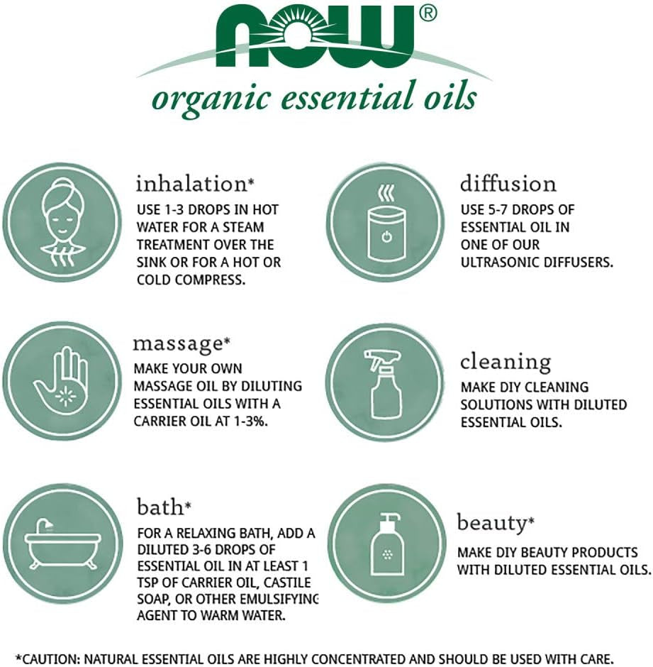 NOW Essential Oils Organic Lemongrass Oil, 100% Pure, Steam Distilled, Uplifting Aromatherapy Scent, Vegan, 1 Ounce, Child Resistant Cap