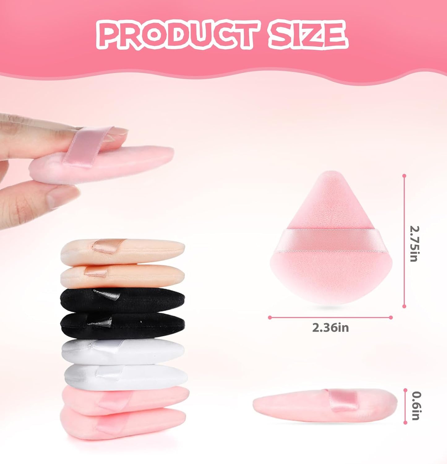 Set of 8 Soft Triangle Velour Makeup Puffs for Foundation Blending and Cosmetic Application