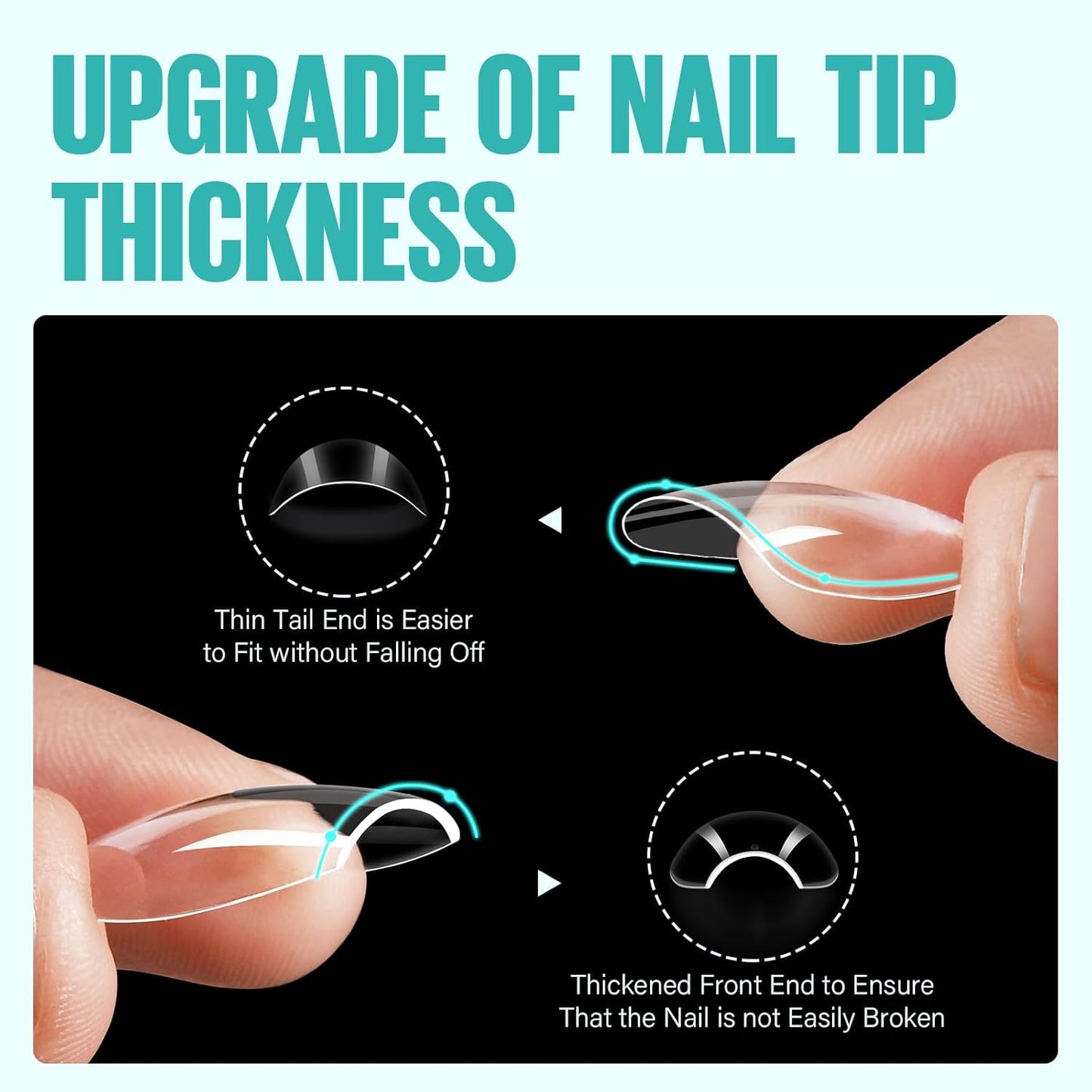 Clear Short Coffin Acrylic Nails - 216 Pcs Gel Press-On & False Nails for Beginners and Pros