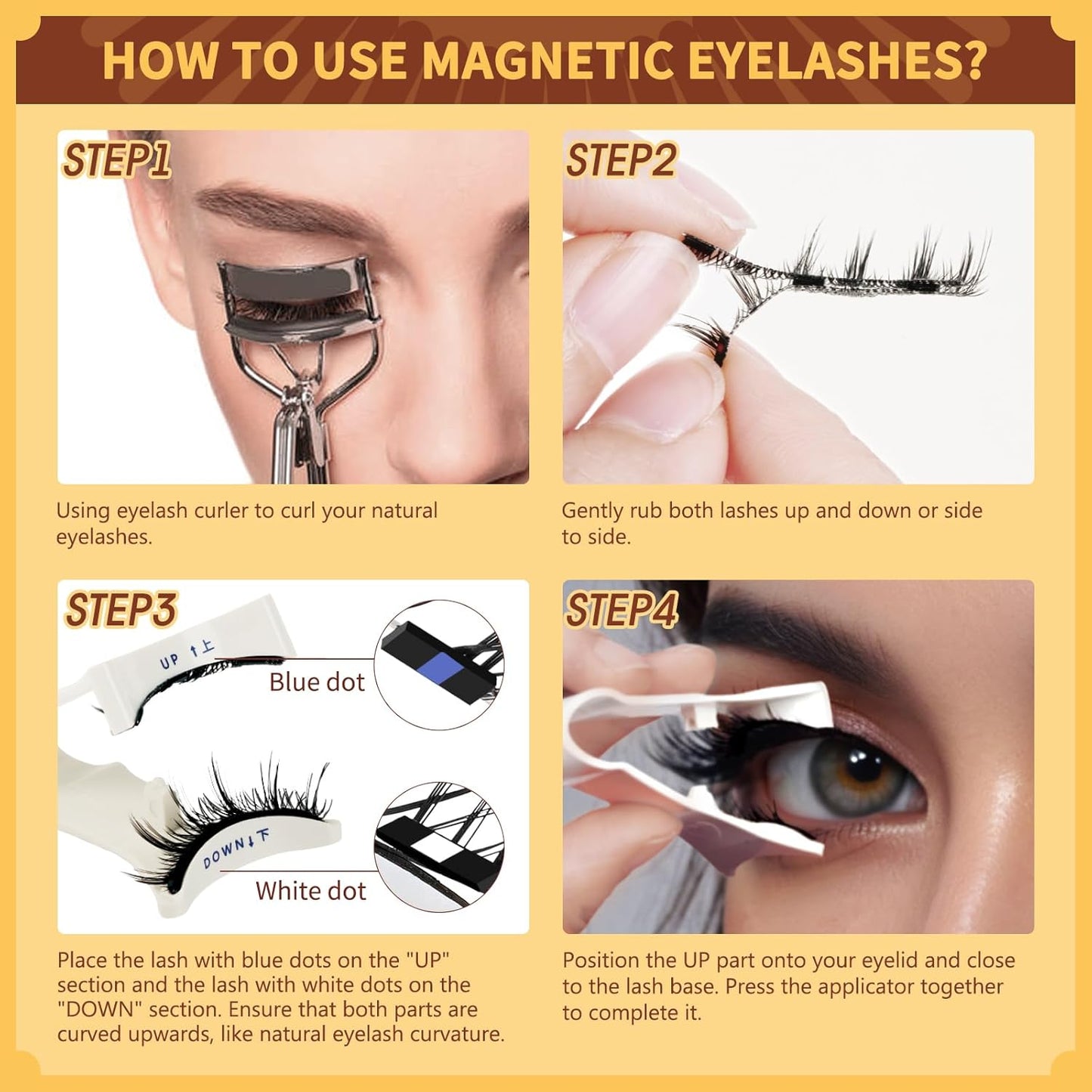 Magnetic Eyelashes with Applicator - Reusable Cat Eye Effect, No Glue, Easy to Wear & Remove, Natural Look (B03)