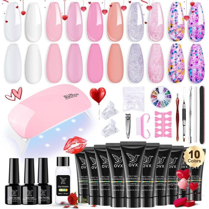 Ultimate Poly Nail Extension Gel Kit - 10 Vibrant Colors, Complete Acrylic Nail Art Set for Beginners with UV Lamp & Essential Tools!