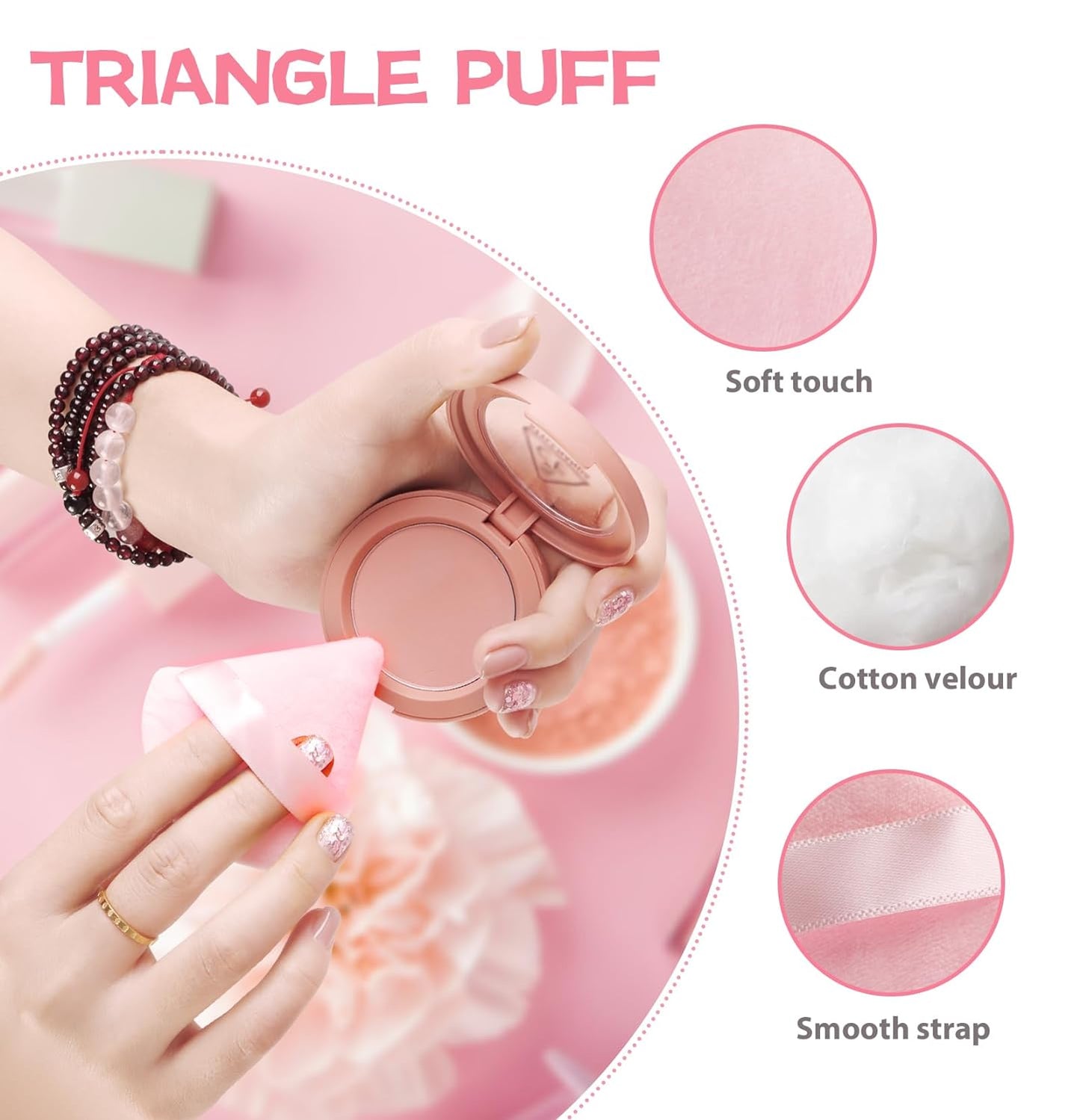 Set of 8 Soft Triangle Velour Makeup Puffs for Foundation Blending and Cosmetic Application