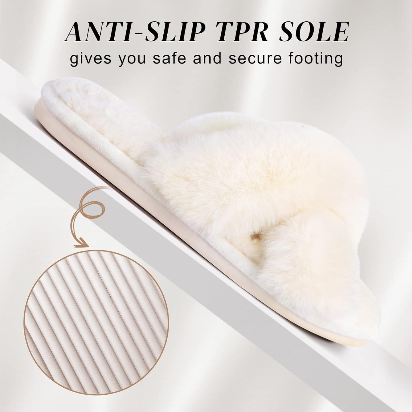 Women's Fuzzy Memory Foam Slippers with Cross Band Design - Comfortable Open Toe Indoor Shoes for Gifting