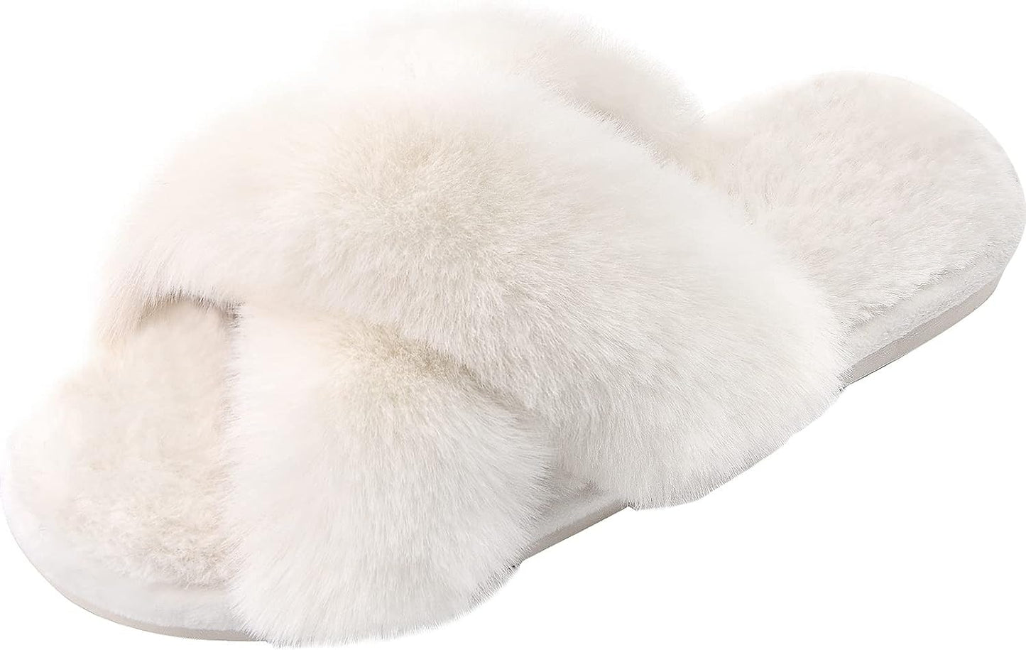 Women's Fuzzy Memory Foam Slippers with Cross Band Design - Comfortable Open Toe Indoor Shoes for Gifting