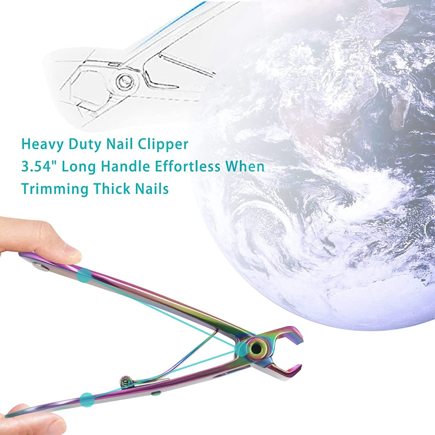 Professional Toenail Clippers for Thick Nails - Long Handle with 17mm Wide Jaw Opening, Extra Large Stainless Steel Nail Clippers for Women, Men, and Seniors (Multi-Colored)