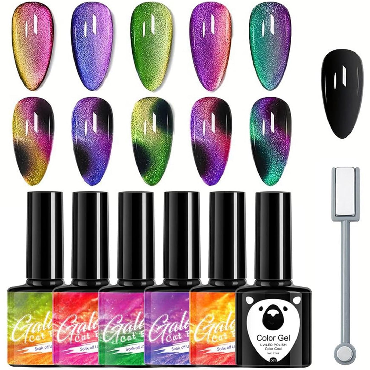 Vibrant Cat Eye Gel Nail Polish Set - 5Pcs Magnetic Rainbow Polish with Black, Soak Off UV, Perfect for Women & Girls - Pink, Green, Purple Shades