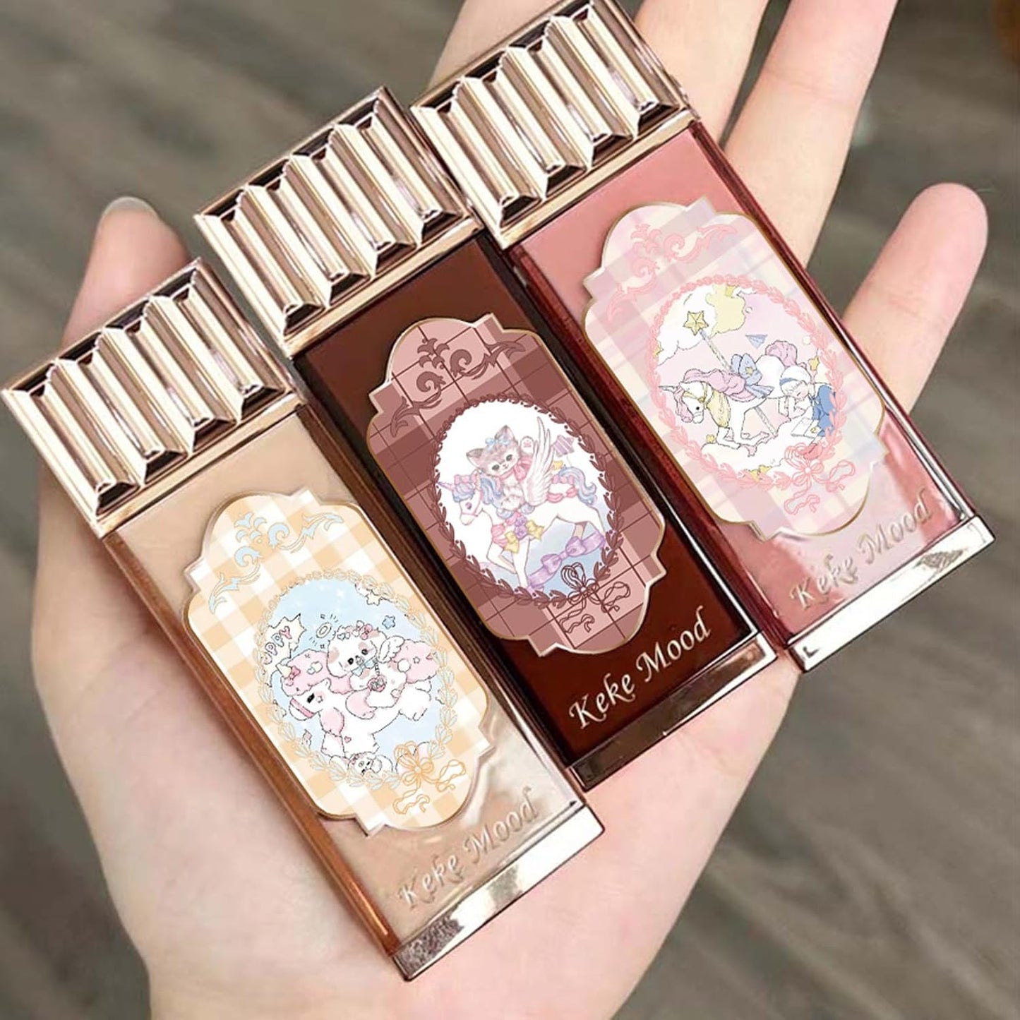 3Pcs Silky Velvet Matte Nude Lip Gloss Set - Long Lasting Waterproof Lip Tint in Adorable Chocolate Packaging