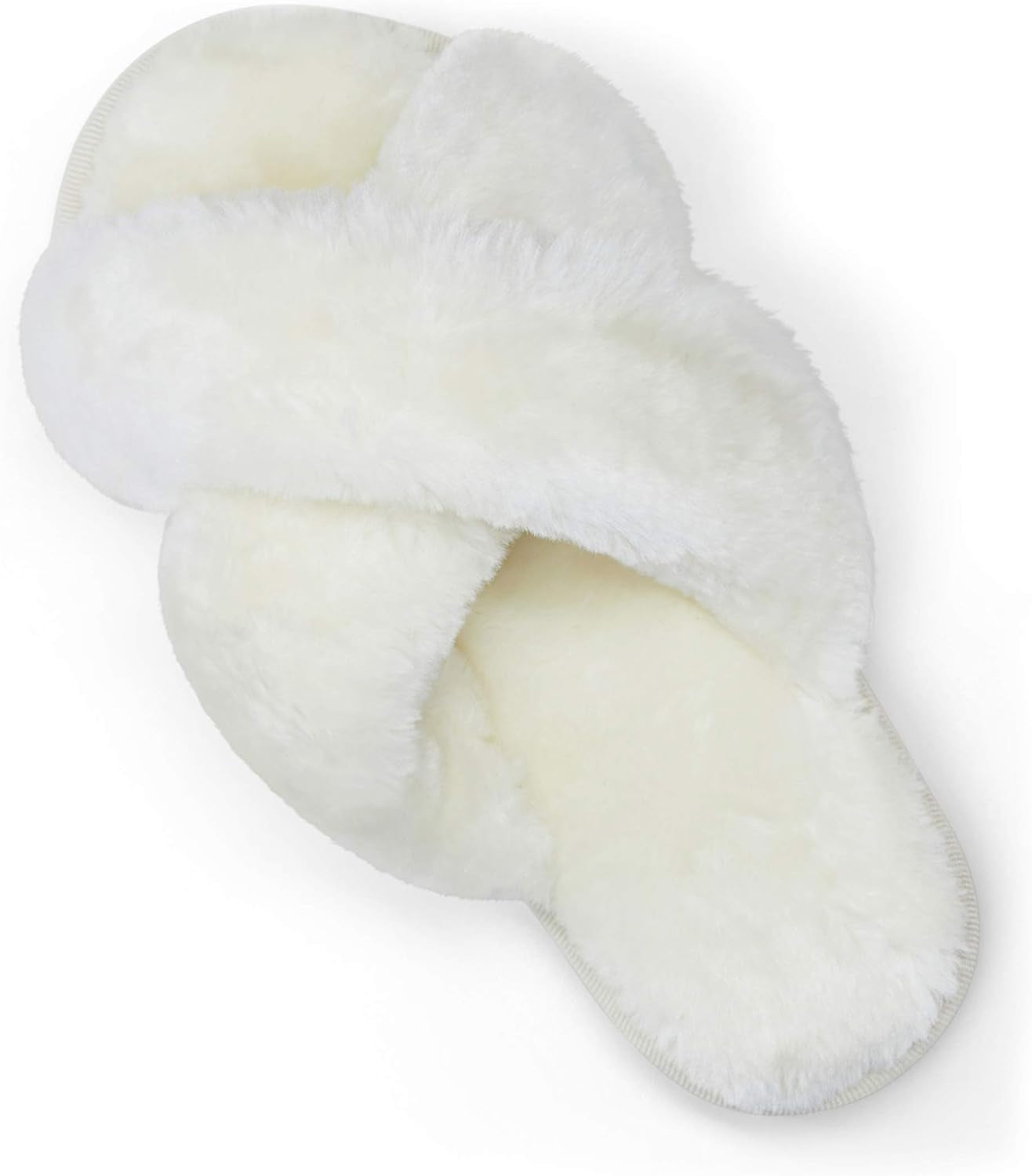Women's 801 Cross Band Slippers - Soft Plush Furry Open Toe Slide-On House Shoes for Indoor and Outdoor Use