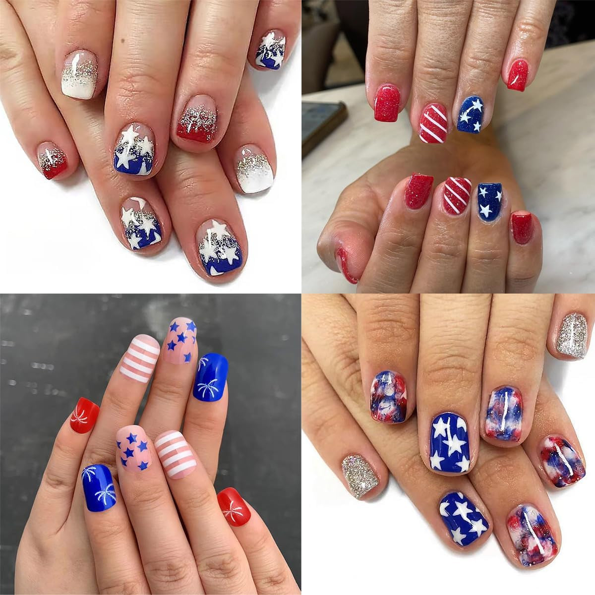 12-Grid 3D Holographic Star Glitter for Stunning Nail Art - Red & Blue Metallic Sequins for Independence Day Manicures