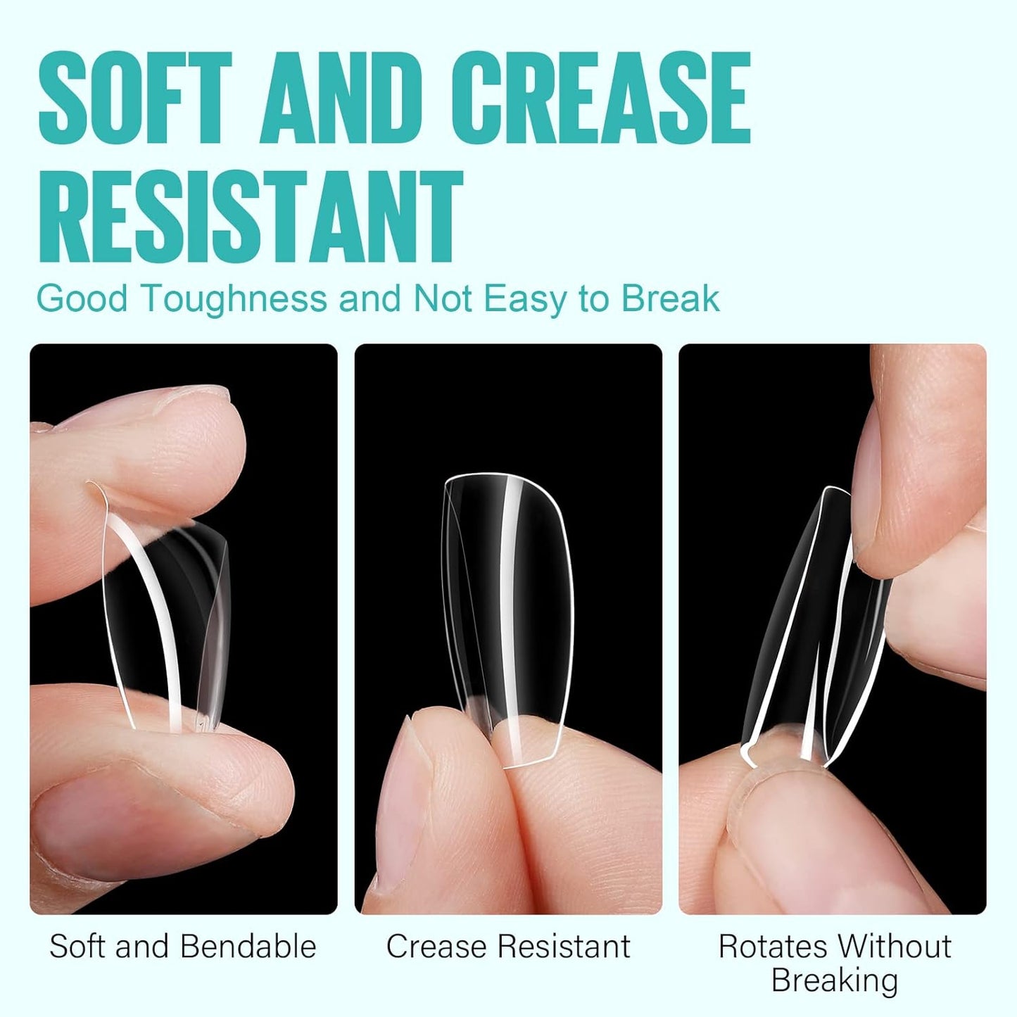Clear Short Coffin Acrylic Nails - 216 Pcs Gel Press-On & False Nails for Beginners and Pros