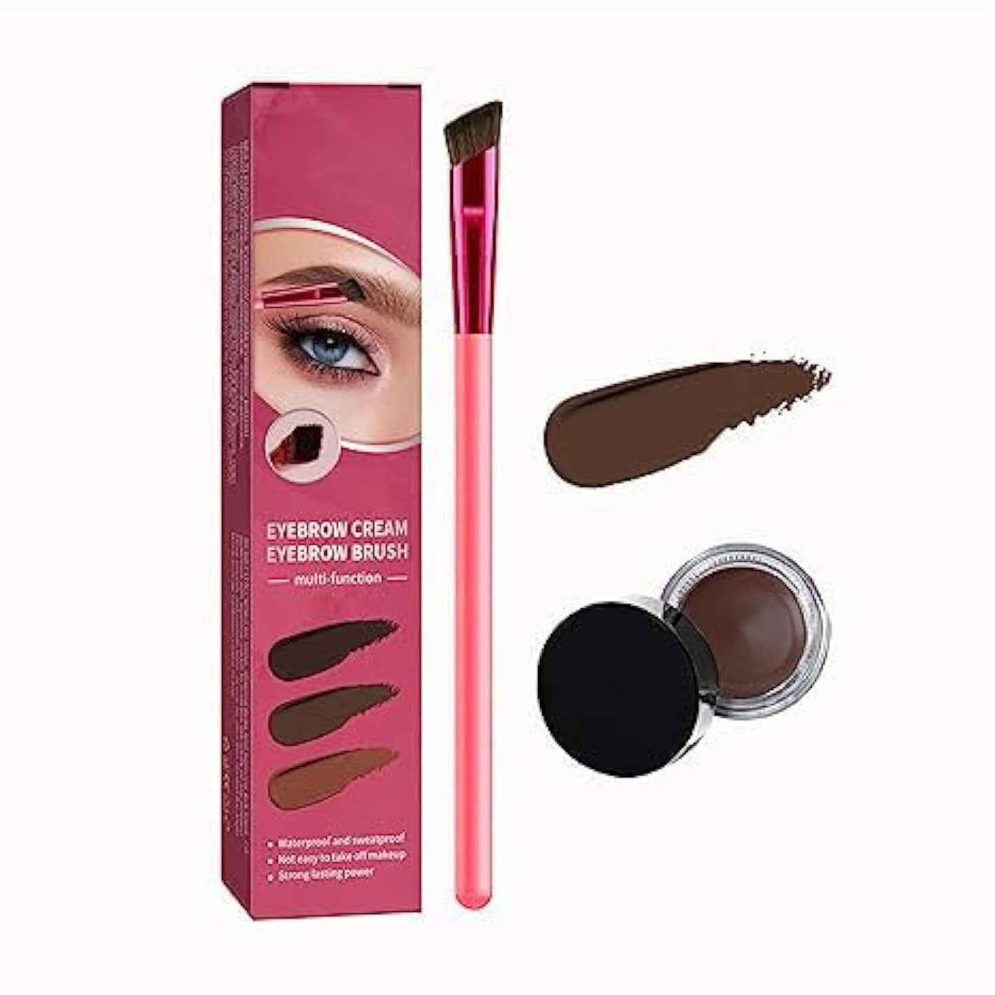 4D Hair Stroke Eyebrow Brush & Brow Cream Set - Ultra-Thin Angled Multi-Function Tool for Realistic Dark Brown Brows