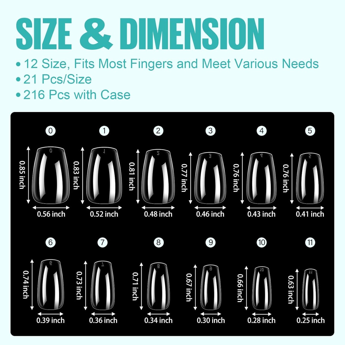 Clear Short Coffin Acrylic Nails - 216 Pcs Gel Press-On & False Nails for Beginners and Pros