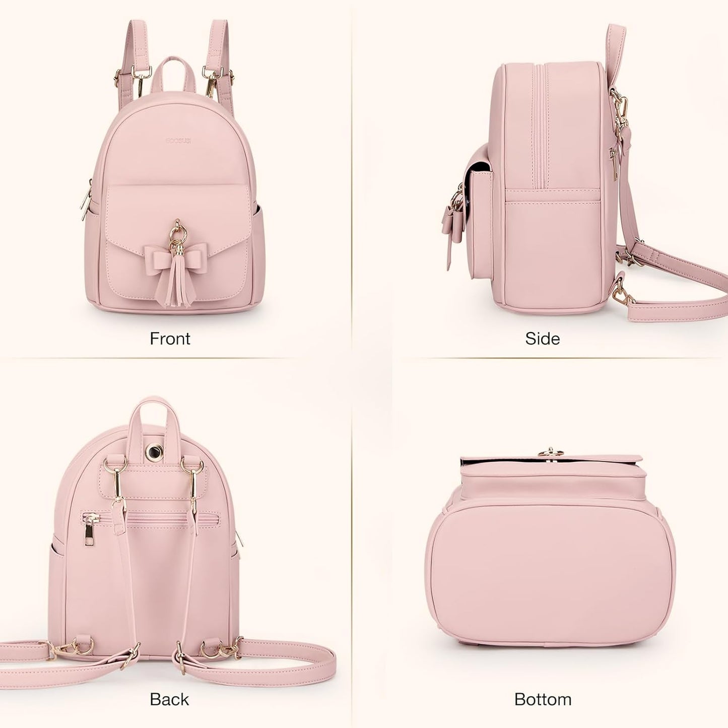 Women's Mini Backpack with Bowknot Detail - Elegant Leather Purse and Satchel with Charm Tassel
