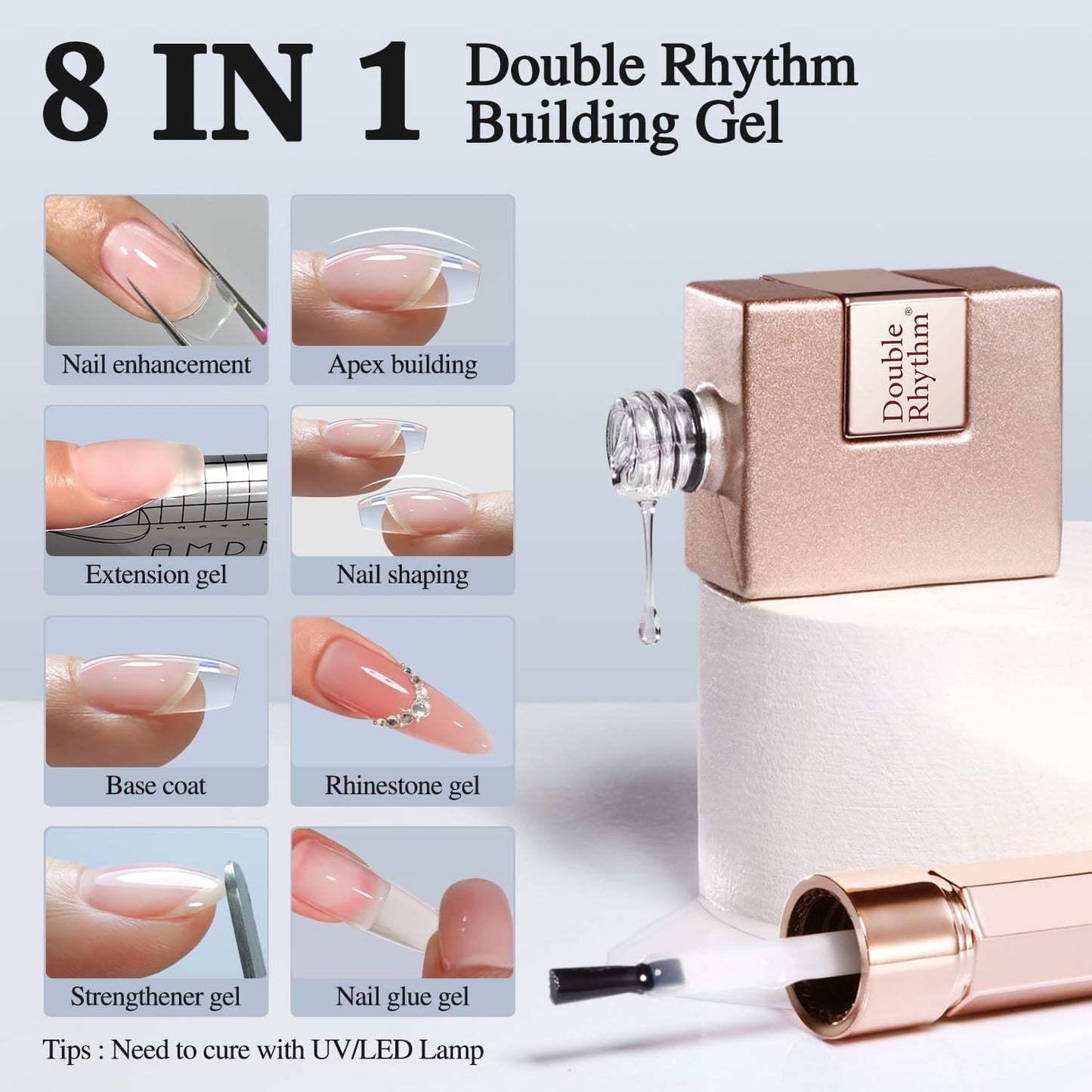 Nail Strengthener Rubber Gel Polish - 0.52Oz Clear Builder for Thickening & Extension