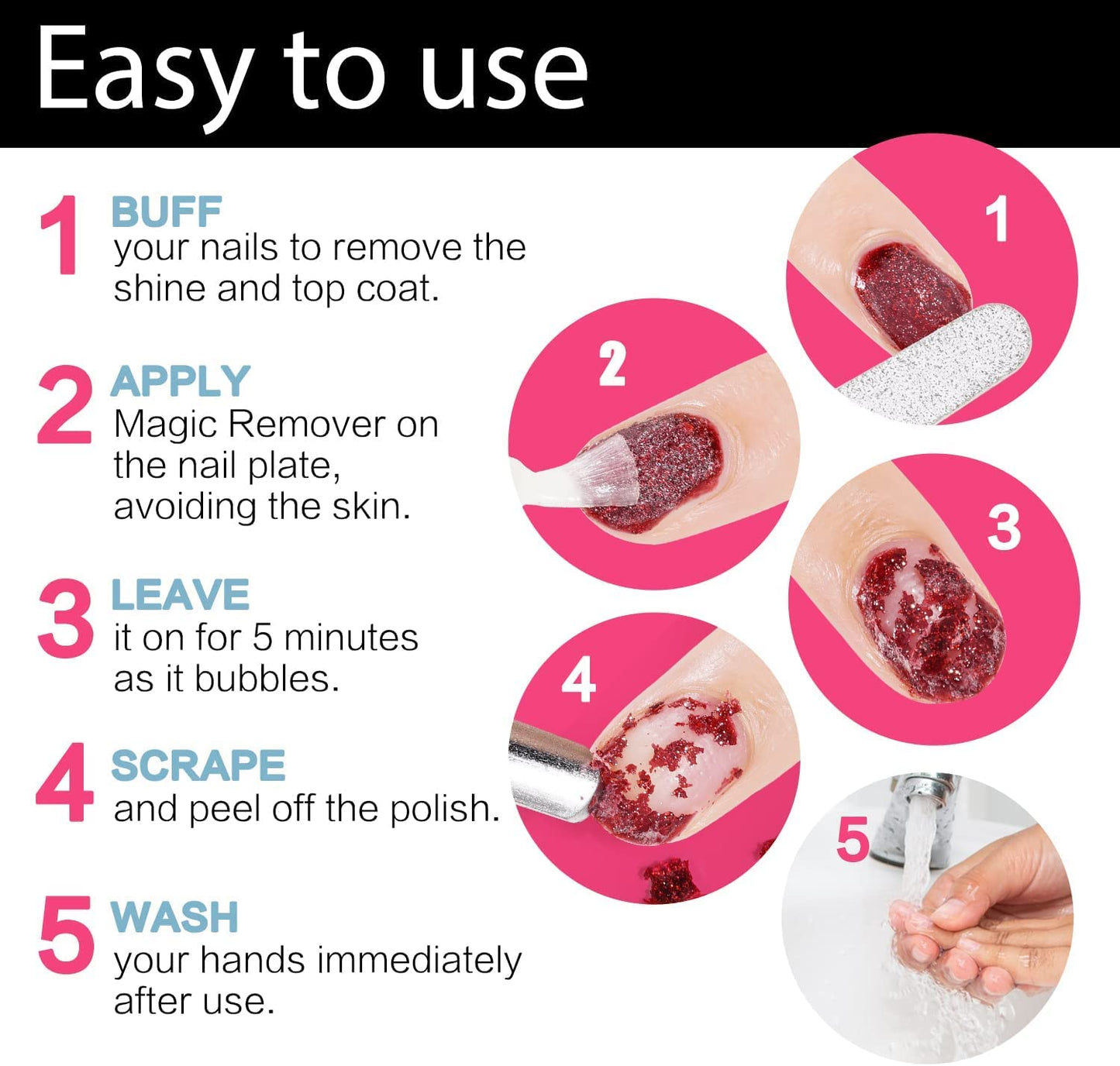 Magic Gel Nail Polish Remover – Quick & Effortless 2-4 Minute Formula, 0.5 Fl Oz