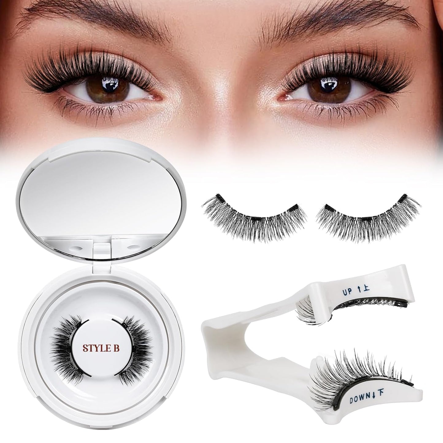 Magnetic Eyelashes with Applicator - Reusable Cat Eye Effect, No Glue, Easy to Wear & Remove, Natural Look (B03)