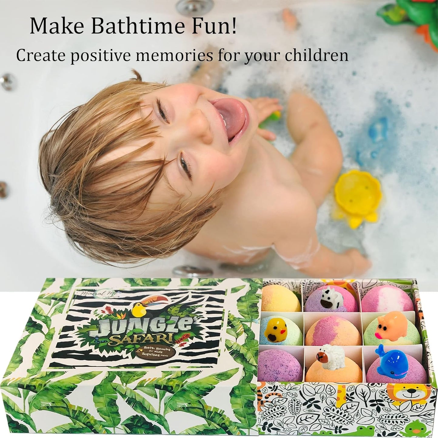 Organic Bath Bombs for Children with Hidden Surprises, Set of 12 Jungle Animal Toy Fizzies. Moisturizing and Gentle Formula, Safe for Kids, Rainbow Spa Experience, Ideal Birthday Gifts for Boys and Girls.