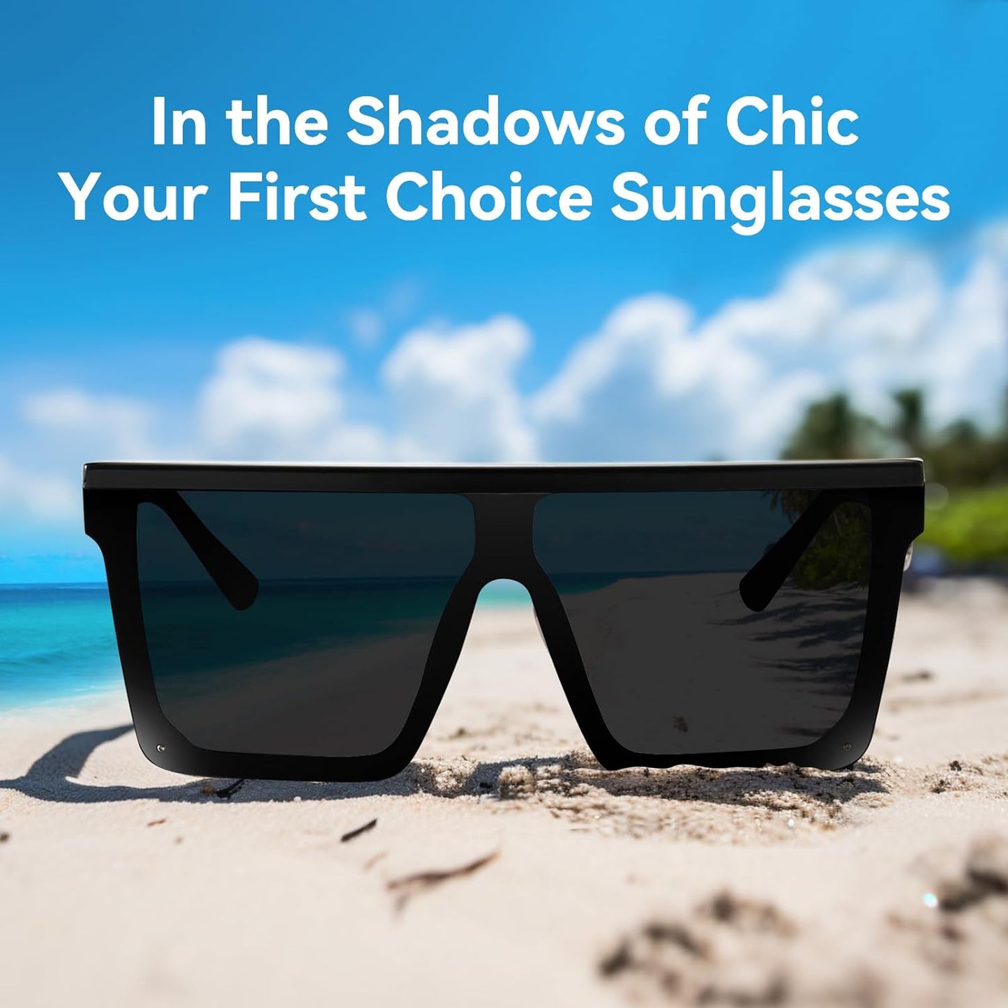 Oversized Square Fashion Sunglasses for Men and Women with Flat Top Design and Black Frame