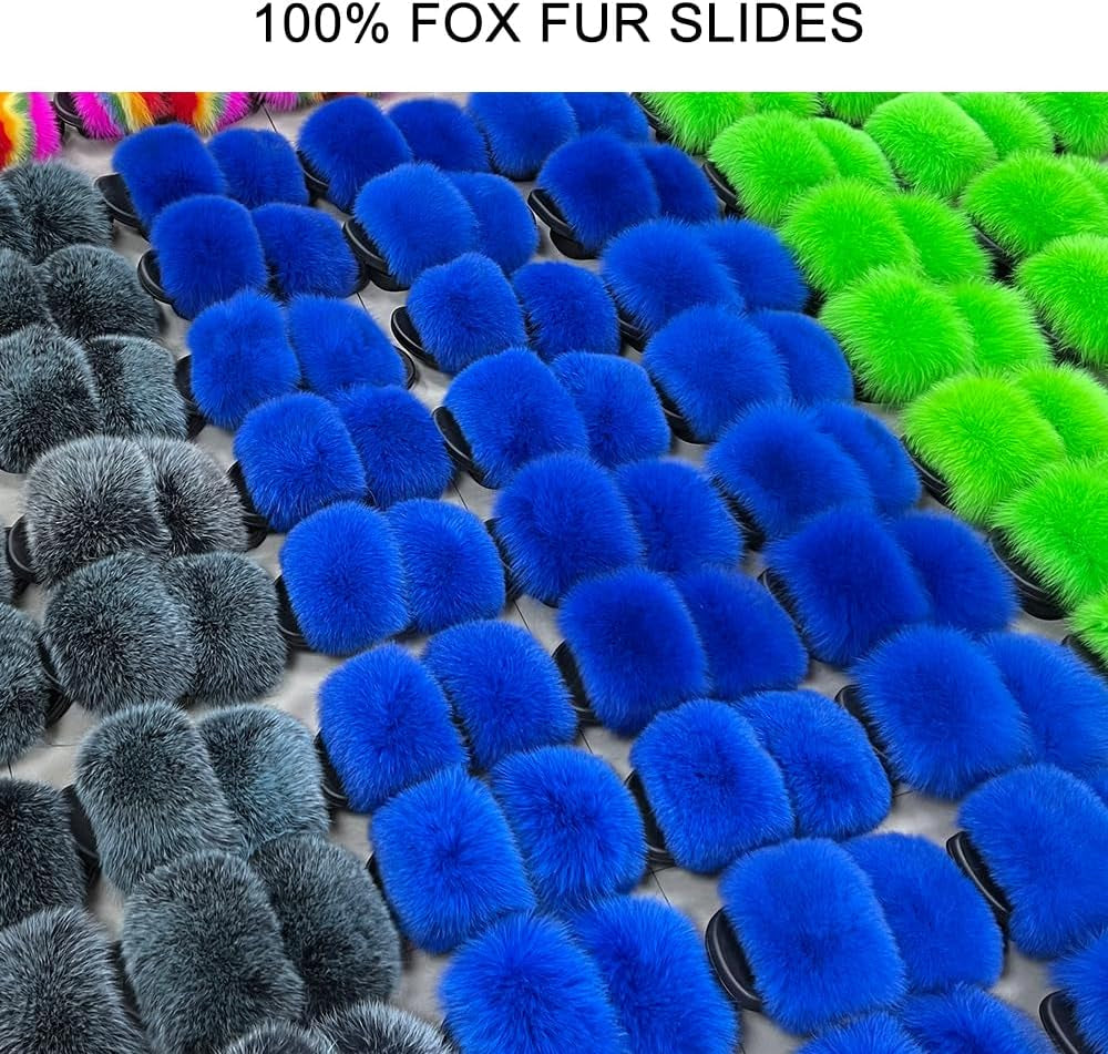 Luxurious Women's Real Fox Fur Slides - Fluffy Open Toe Sandals for Ultimate Outdoor Comfort