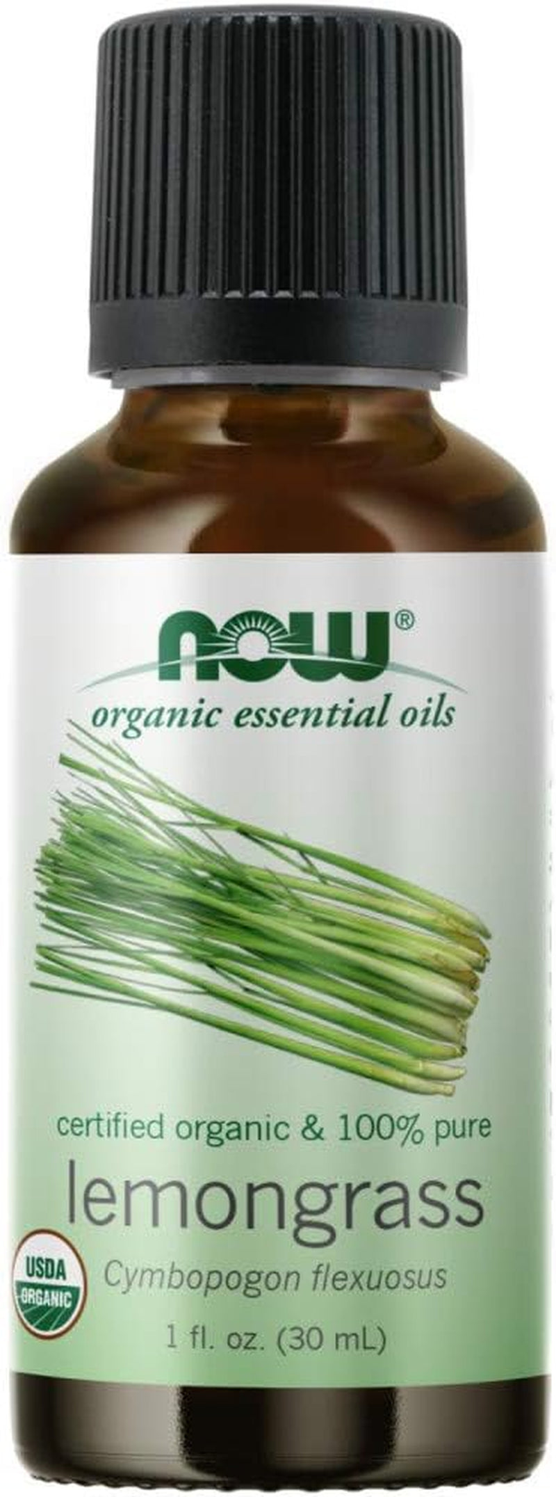 NOW Essential Oils Organic Lemongrass Oil, 100% Pure, Steam Distilled, Uplifting Aromatherapy Scent, Vegan, 1 Ounce, Child Resistant Cap