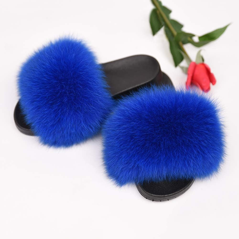 Luxurious Women's Real Fox Fur Slides - Fluffy Open Toe Sandals for Ultimate Outdoor Comfort