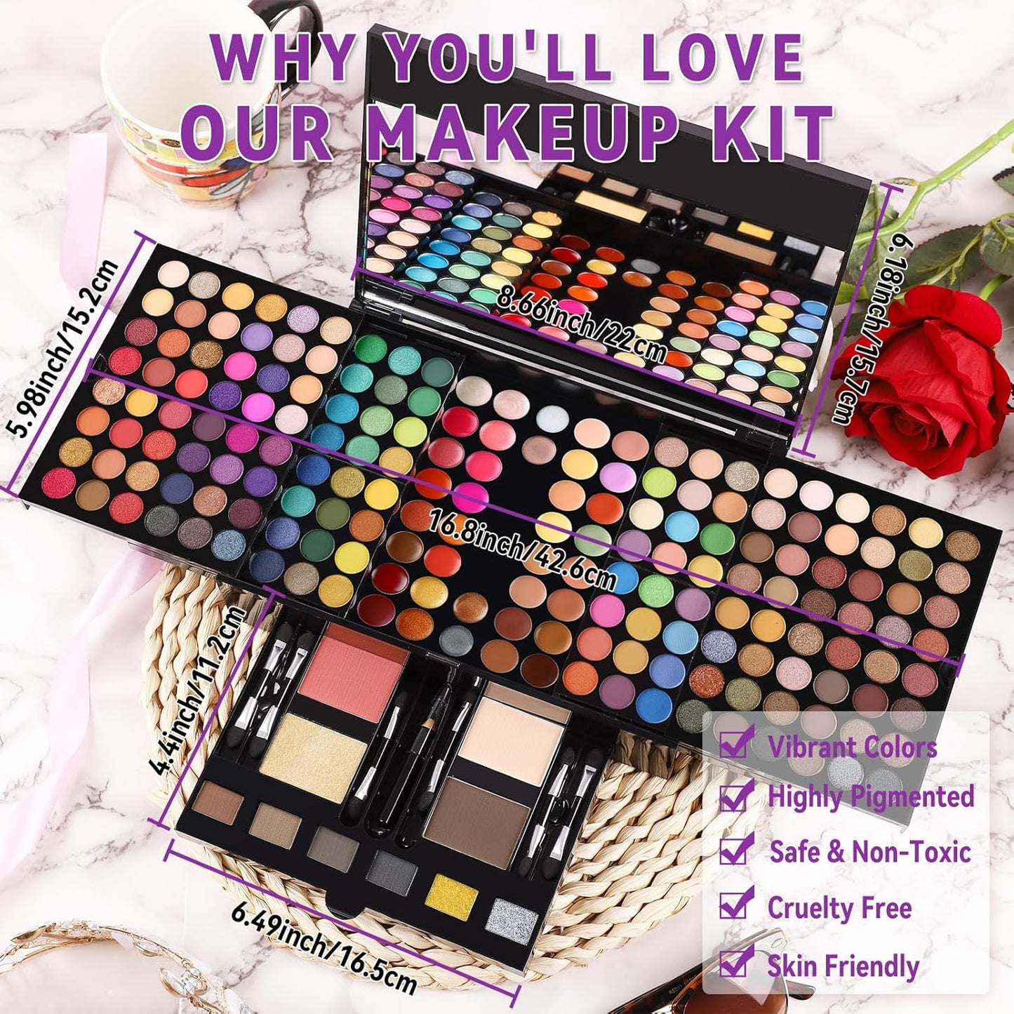 Ultimate Women's Makeup Set - 190 Color All-in-One Cosmetic Kit with Eyeshadow, Blusher, Eyebrow, Concealer, Eyeliner, and Lip Colors (SET B)