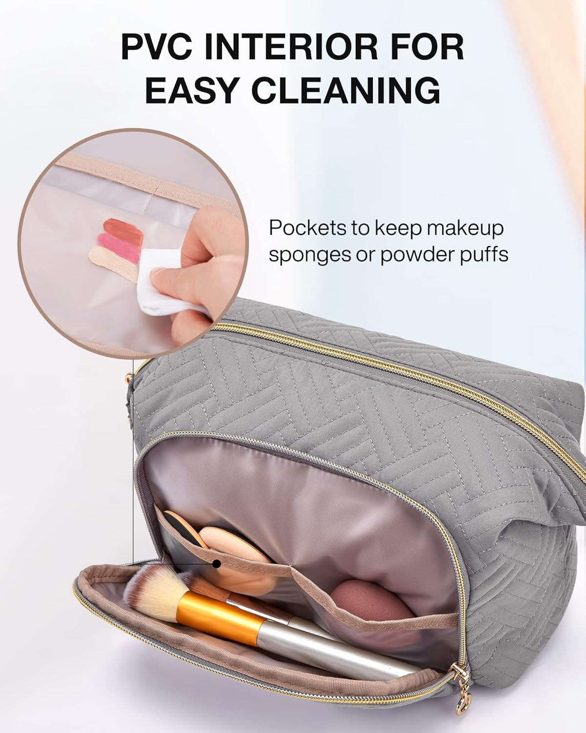 Travel Makeup Organizer Bag - Large Wide-Open Pouch for Cosmetics, Toiletries, and Brushes for Women