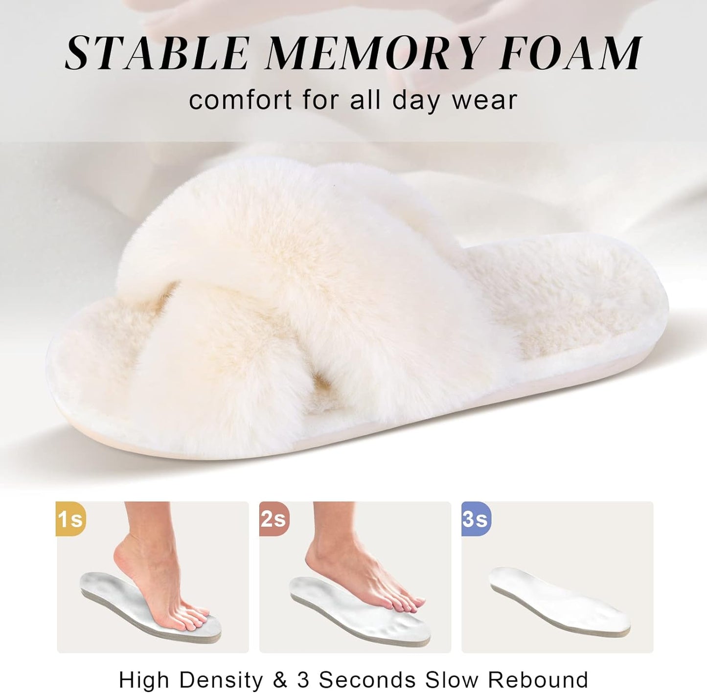 Women's Fuzzy Memory Foam Slippers with Cross Band Design - Comfortable Open Toe Indoor Shoes for Gifting