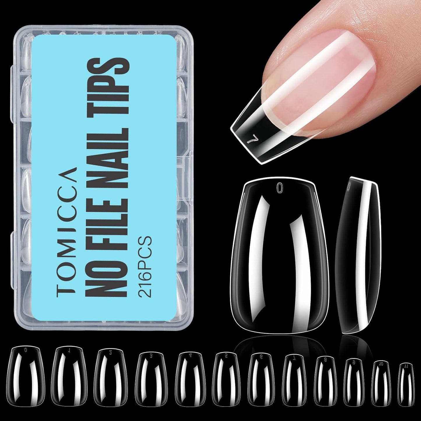 Clear Short Coffin Acrylic Nails - 216 Pcs Gel Press-On & False Nails for Beginners and Pros