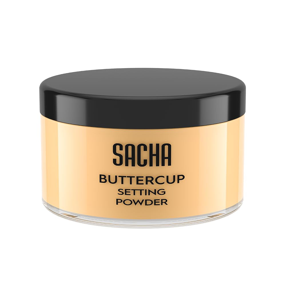 Sacha Buttercup Setting Powder – Translucent Loose Face Powder for Medium to Dark Skin Tones, 1.75 Oz – Minimizes Fine Lines and Pores, No Flashback