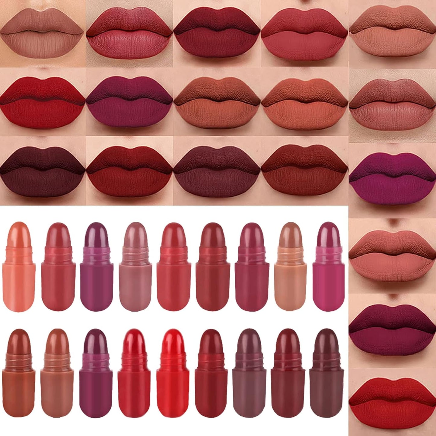 18-Piece Mini Matte Lipstick Set - Long-Lasting Waterproof Velvet Capsule Lip Stains