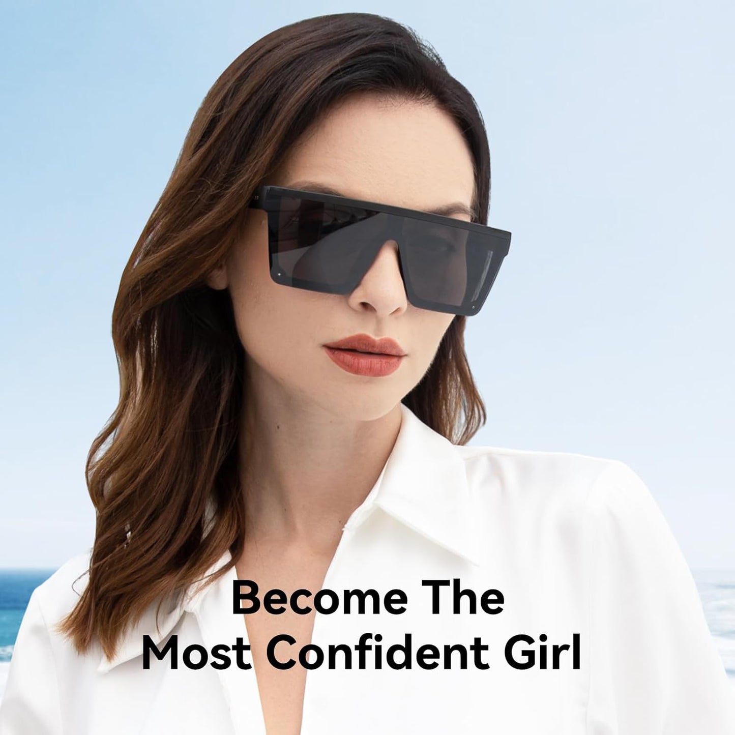 Oversized Square Fashion Sunglasses for Men and Women with Flat Top Design and Black Frame
