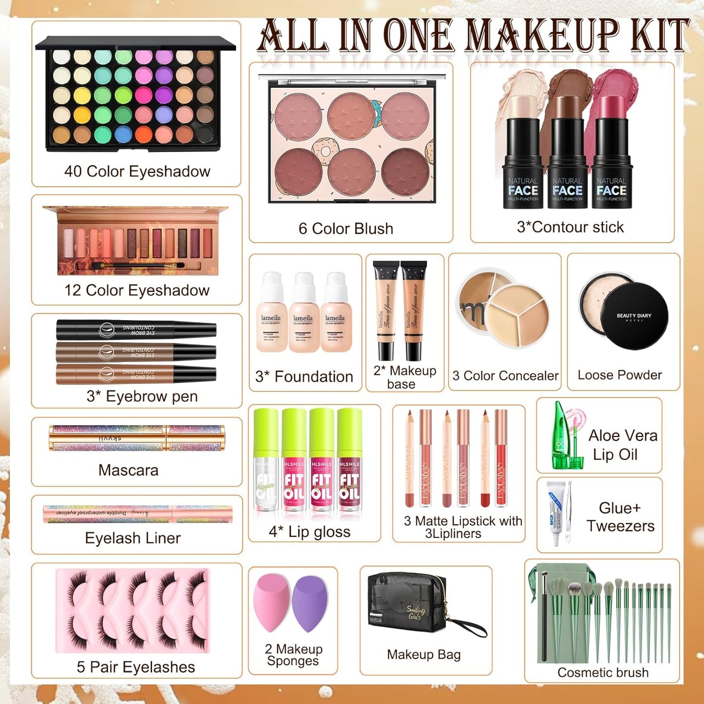 Ultimate Girls Makeup Kit: 40 Vibrant Eyeshadows, Foundation, Contour Stick & More!