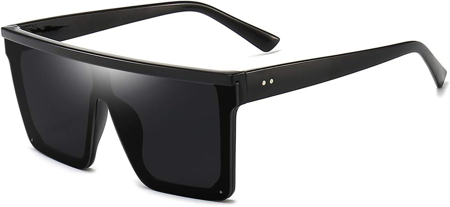 Oversized Square Fashion Sunglasses for Men and Women with Flat Top Design and Black Frame