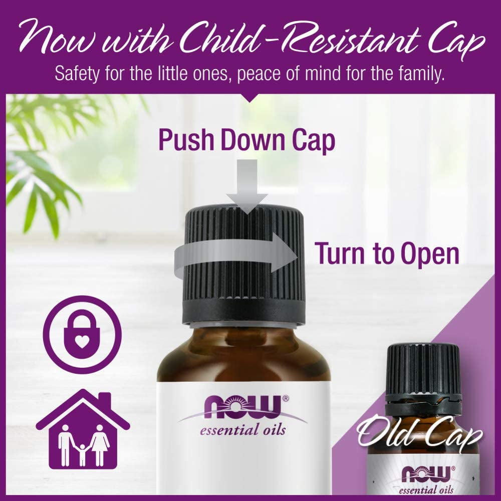 NOW Essential Oils Organic Lemongrass Oil, 100% Pure, Steam Distilled, Uplifting Aromatherapy Scent, Vegan, 1 Ounce, Child Resistant Cap