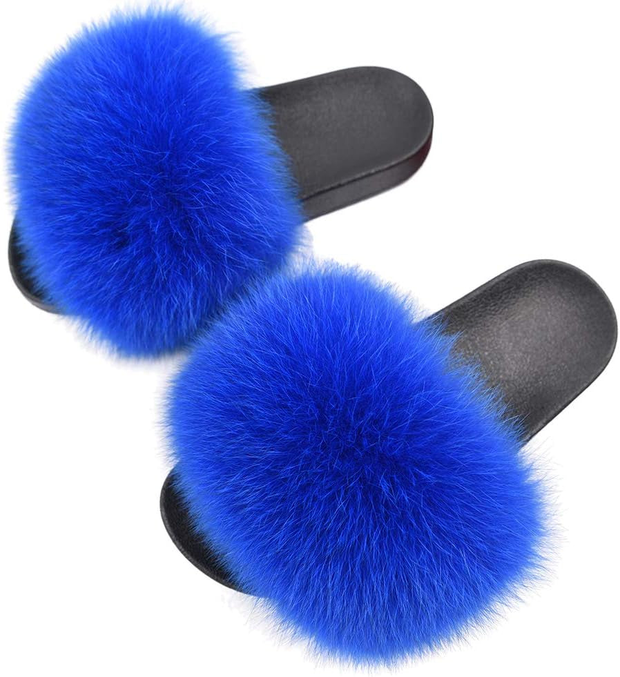 Luxurious Women's Real Fox Fur Slides - Fluffy Open Toe Sandals for Ultimate Outdoor Comfort