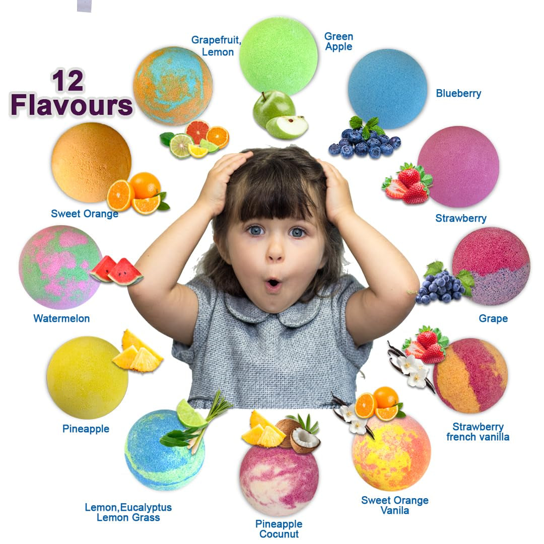 Organic Bath Bombs for Children with Hidden Surprises, Set of 12 Jungle Animal Toy Fizzies. Moisturizing and Gentle Formula, Safe for Kids, Rainbow Spa Experience, Ideal Birthday Gifts for Boys and Girls.