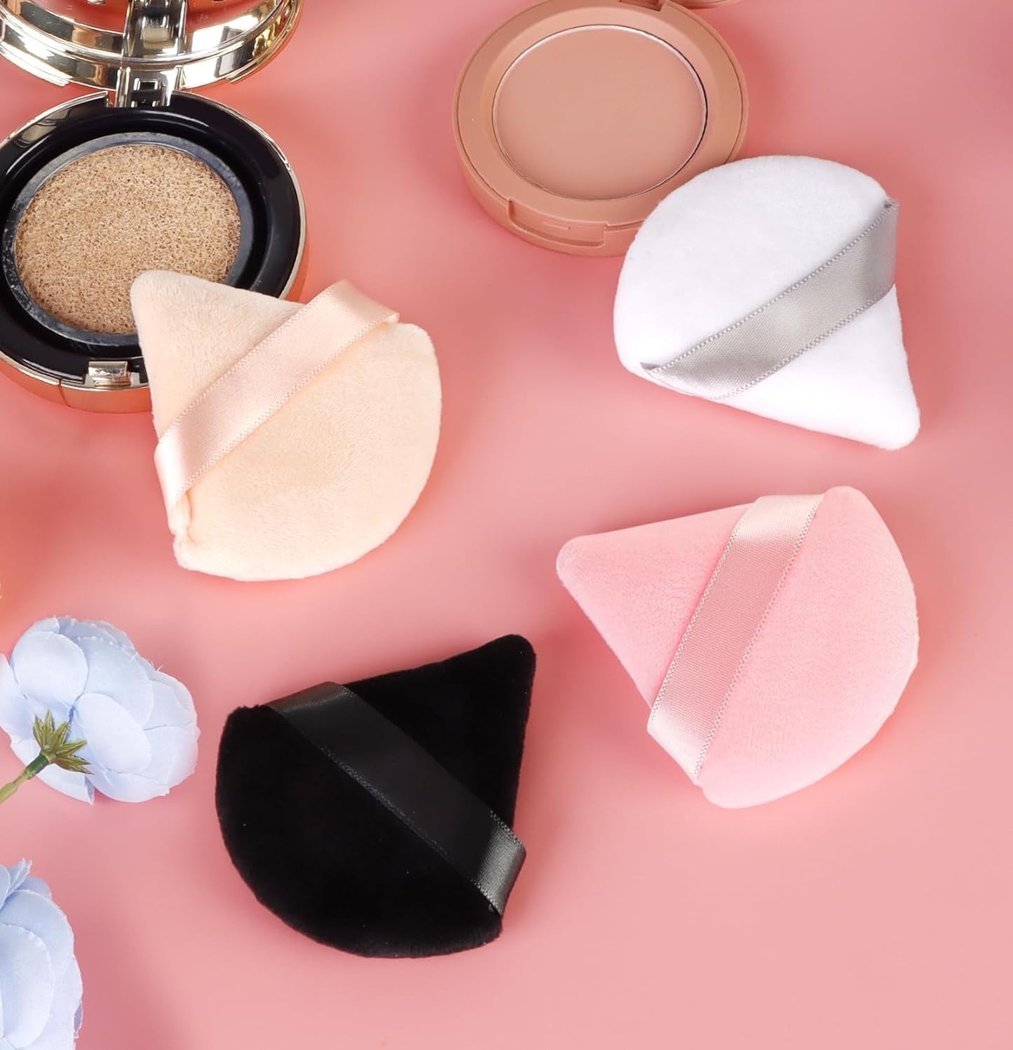 Set of 8 Soft Triangle Velour Makeup Puffs for Foundation Blending and Cosmetic Application