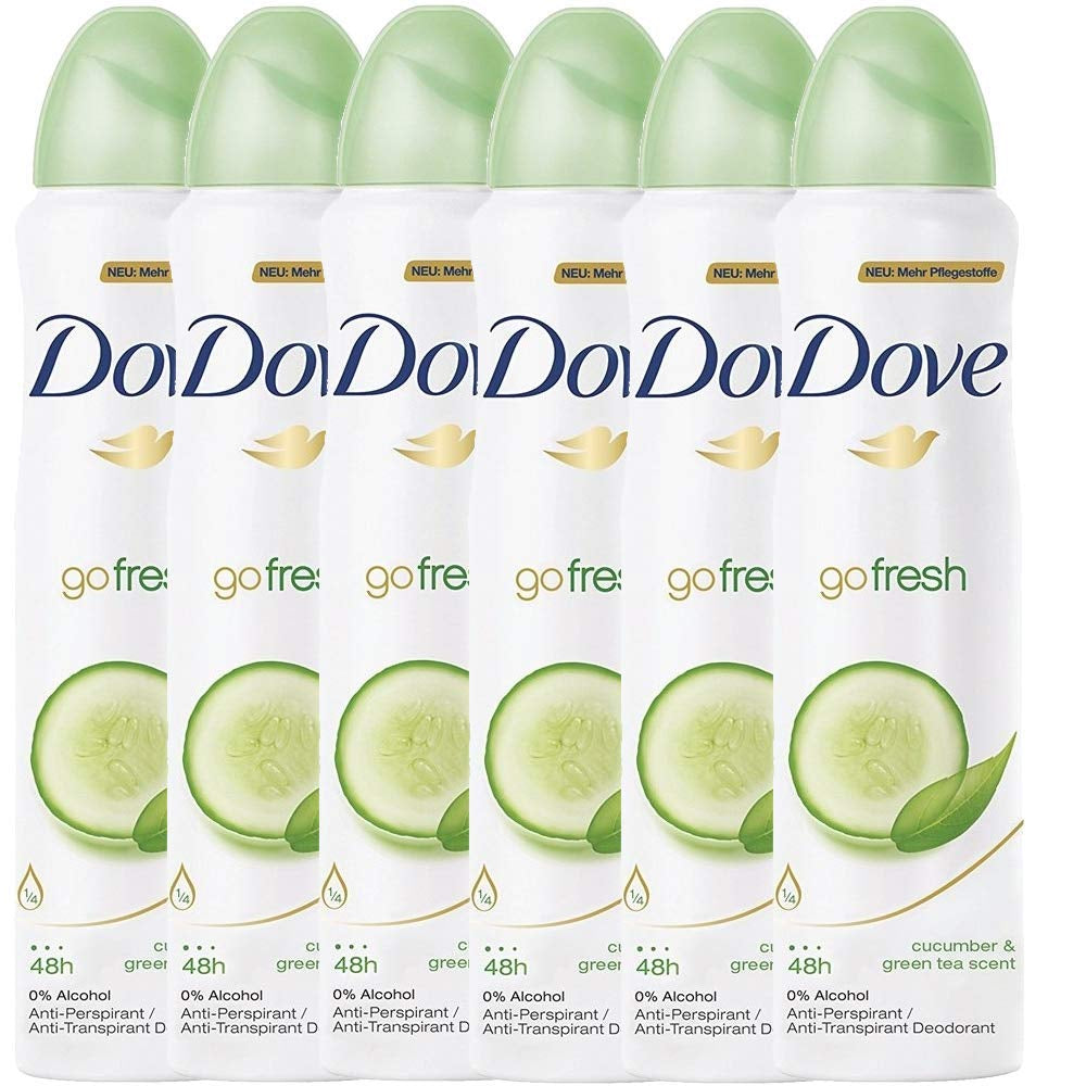 Fresh & Invigorating Anti-Perspirant Deodorant Spray - 48-Hour Dry Protection with Cucumber & Green Tea, Pack of 6 (150 ml each)