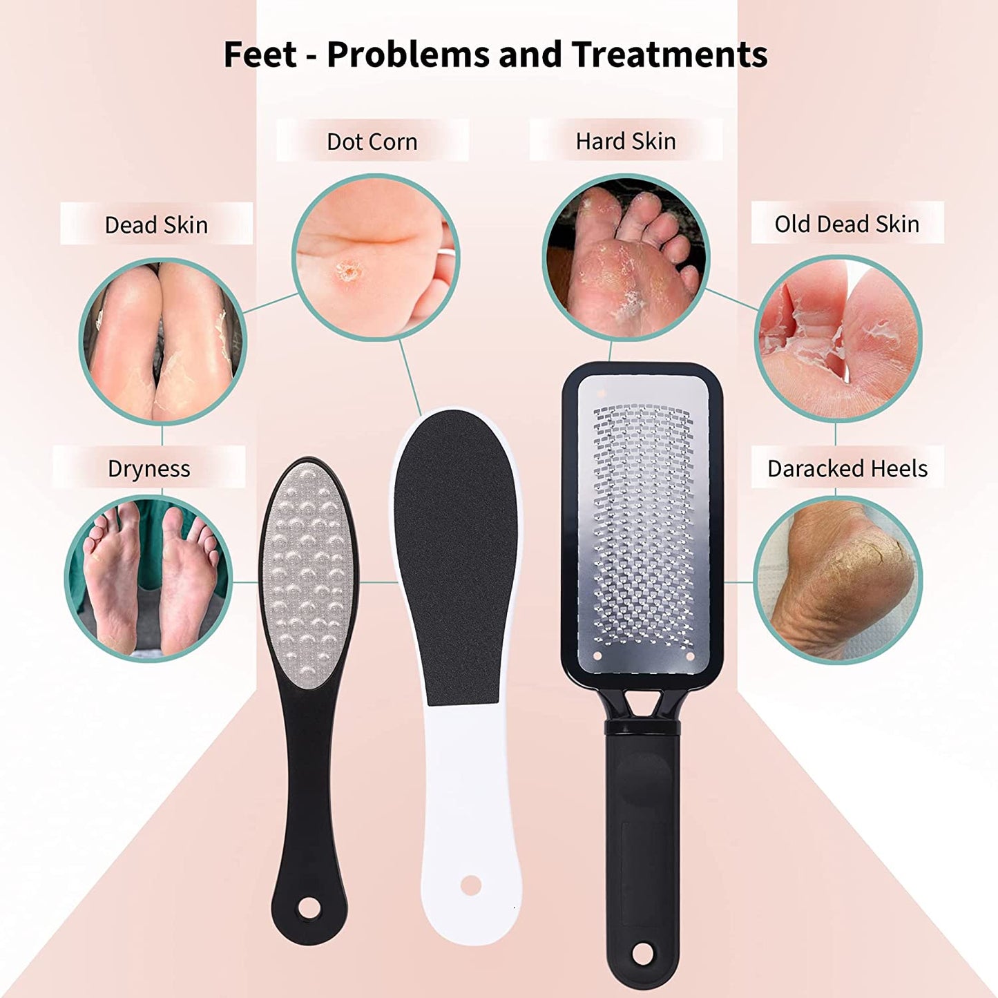 Premium Foot Care Set: 3-Piece Pedicure Kit Including Foot Scrubber, Foot File, and Callus Remover for Soft, Smooth Heels
