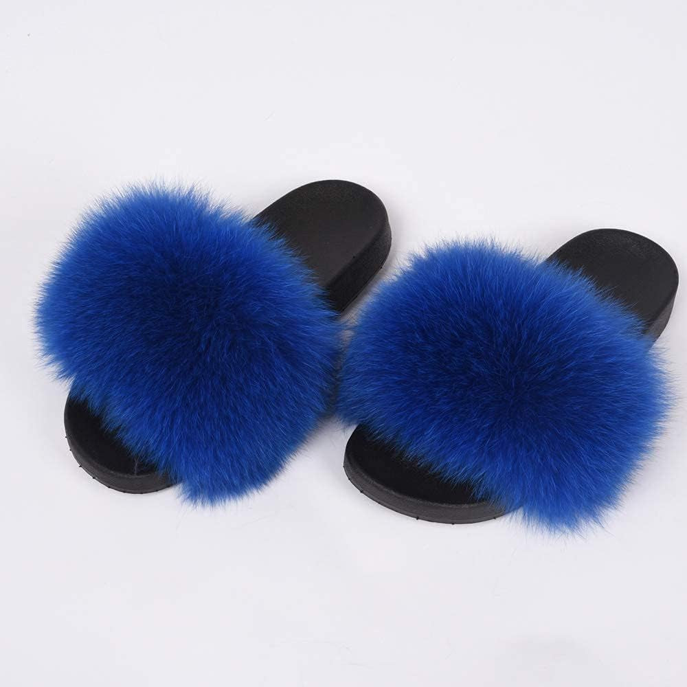 Luxurious Women's Real Fox Fur Slides - Fluffy Open Toe Sandals for Ultimate Outdoor Comfort
